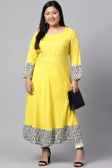 Mustard plain viscose rayon long-kurtis