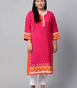 Pink embroidered cotton long-kurtis