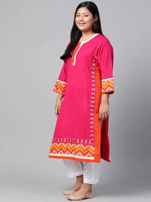 Pink embroidered cotton long-kurtis 2