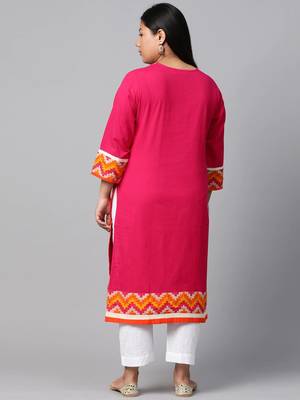 Pink embroidered cotton long-kurtis 3