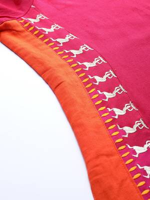 Pink embroidered cotton long-kurtis 5