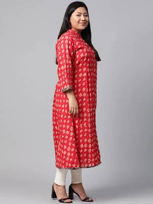 Red printed cotton long-kurtis 2