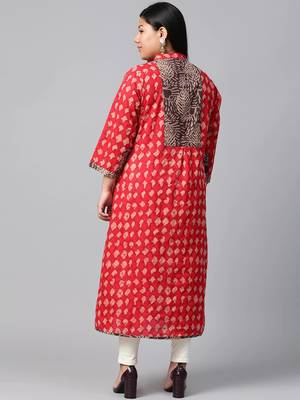 Red printed cotton long-kurtis 3