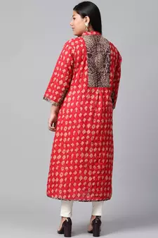 Red printed cotton long-kurtis