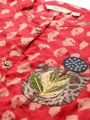 Red printed cotton long-kurtis 4