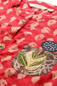 Red printed cotton long-kurtis