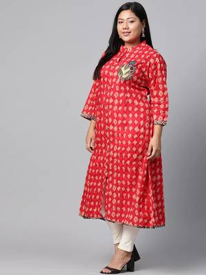 Red printed cotton long-kurtis 5