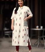 White printed cotton long-kurtis