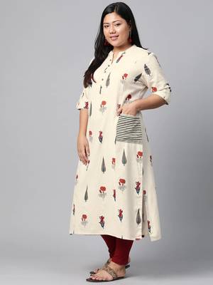 White printed cotton long-kurtis 2