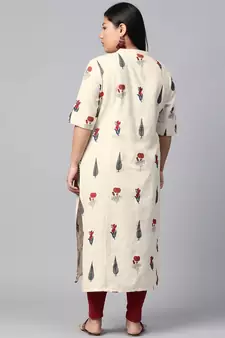 White printed cotton long-kurtis