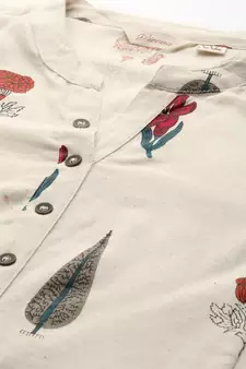 White printed cotton long-kurtis