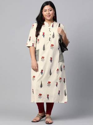 White printed cotton long-kurtis 5
