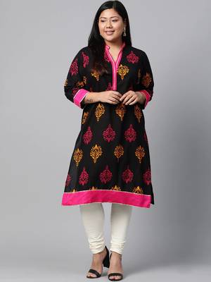 Black printed cotton long-kurtis 1