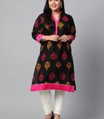 Black printed cotton long-kurtis
