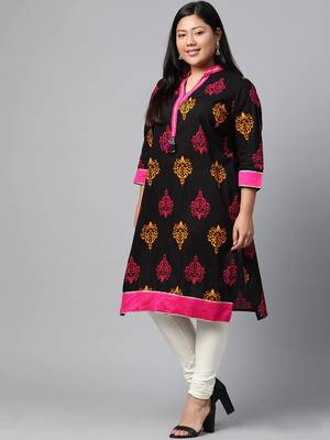 Black printed cotton long-kurtis 2