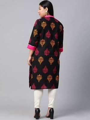 Black printed cotton long-kurtis 3