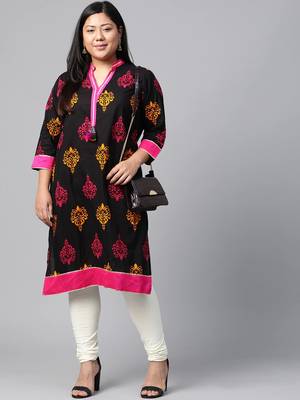 Black printed cotton long-kurtis 5
