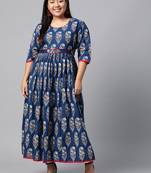 Blue embroidered cotton long plus size kurti