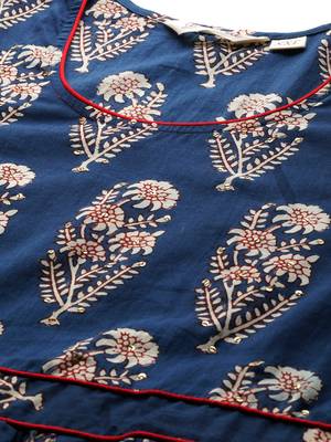 Blue embroidered cotton long plus size kurti 4