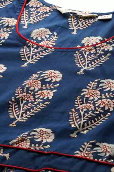Blue embroidered cotton long plus size kurti