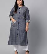 Blue printed cotton long-kurtis