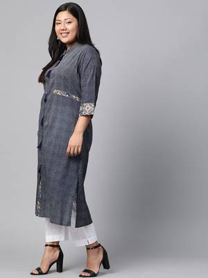 Blue printed cotton long-kurtis 2