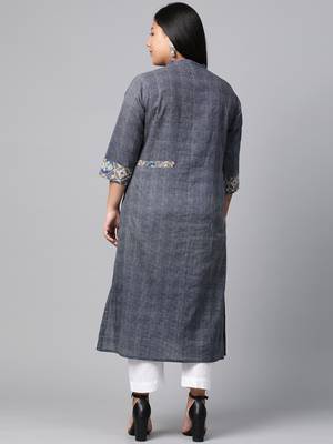 Blue printed cotton long-kurtis 3