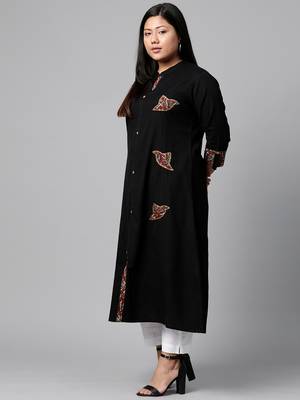 Black embroidered cotton long-kurtis 2