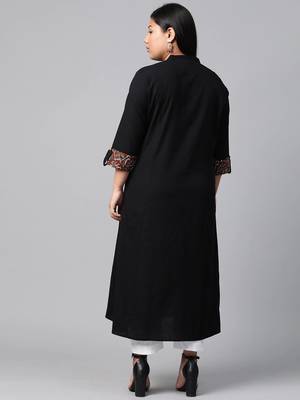 Black embroidered cotton long-kurtis 3