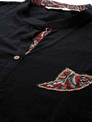 Black embroidered cotton long-kurtis 4