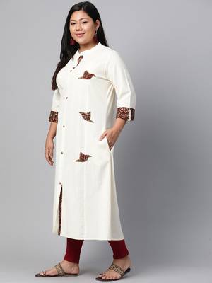 Off-white embroidered cotton long-kurtis 2