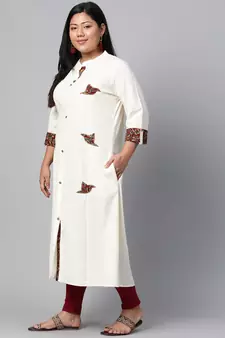 Off-white embroidered cotton long-kurtis