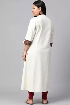 Off-white embroidered cotton long-kurtis