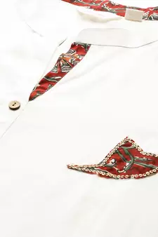 Off-white embroidered cotton long-kurtis