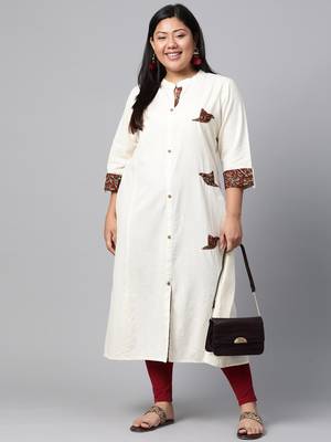 Off-white embroidered cotton long-kurtis 5
