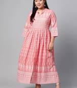 Pink printed cotton long-kurtis