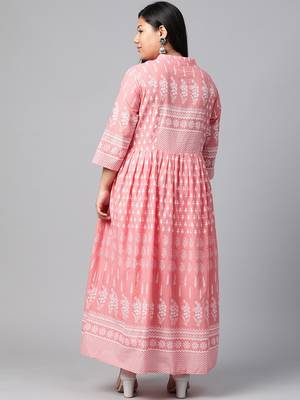 Pink printed cotton long-kurtis 3