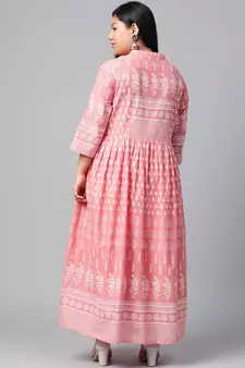 Pink printed cotton long-kurtis