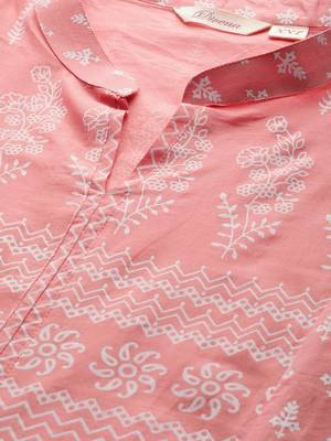 Pink printed cotton long-kurtis 4