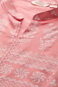 Pink printed cotton long-kurtis