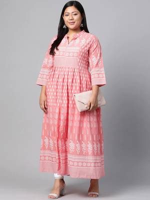 Pink printed cotton long-kurtis 5