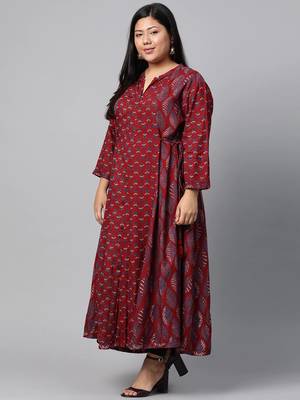 Maroon printed viscose rayon long-kurtis 2