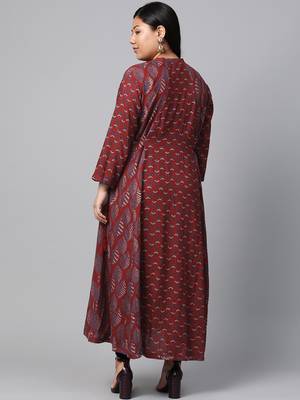 Maroon printed viscose rayon long-kurtis 3