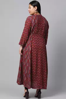 Maroon printed viscose rayon long-kurtis