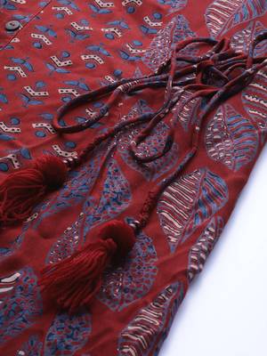 Maroon printed viscose rayon long-kurtis 4