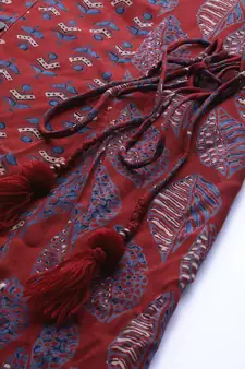 Maroon printed viscose rayon long-kurtis