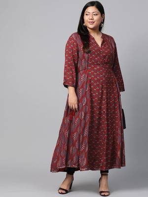 Maroon printed viscose rayon long-kurtis 5
