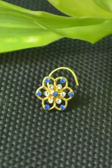 Designer Blue cubic zirconia nose ring or nose pin