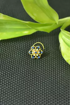 Designer Blue cubic zirconia nose ring or nose pin