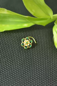 Designer Green cubic zirconia nose ring or nose pin